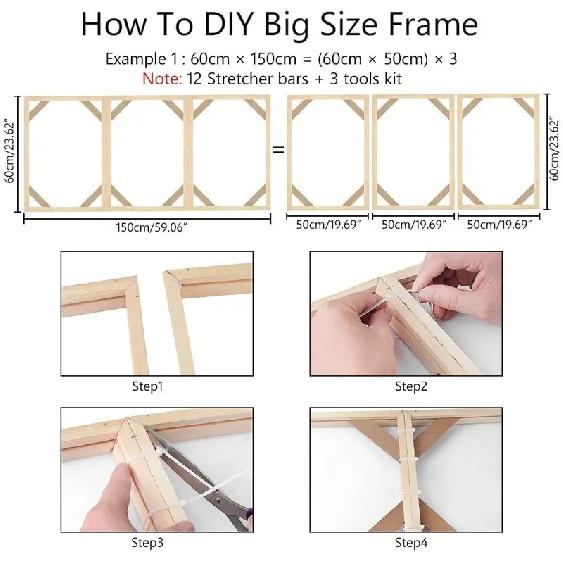 20-100cm DIY Wooden Frame for Canvas Painting Picture Poster Decorative Paint Wall Art Hanging Home Decor DIY Painting Frame Kit