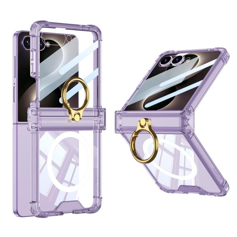 Transparent Shockproof Flip Phone Case Galaxy Z 8 With Built-in MagSafe Magnet Ring Stand Air Cushion Hinge