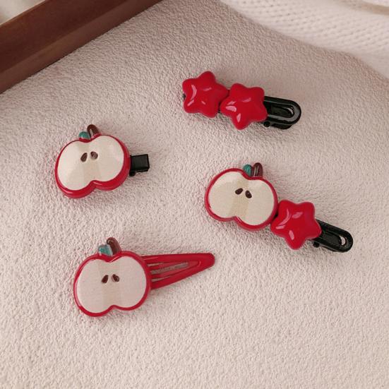 4Pcs Girl Hairpin Red Fruit Slice Decor Hair Clips Smooth Surface Rounded Edges Lightweight Hair Pins Hair Accessories