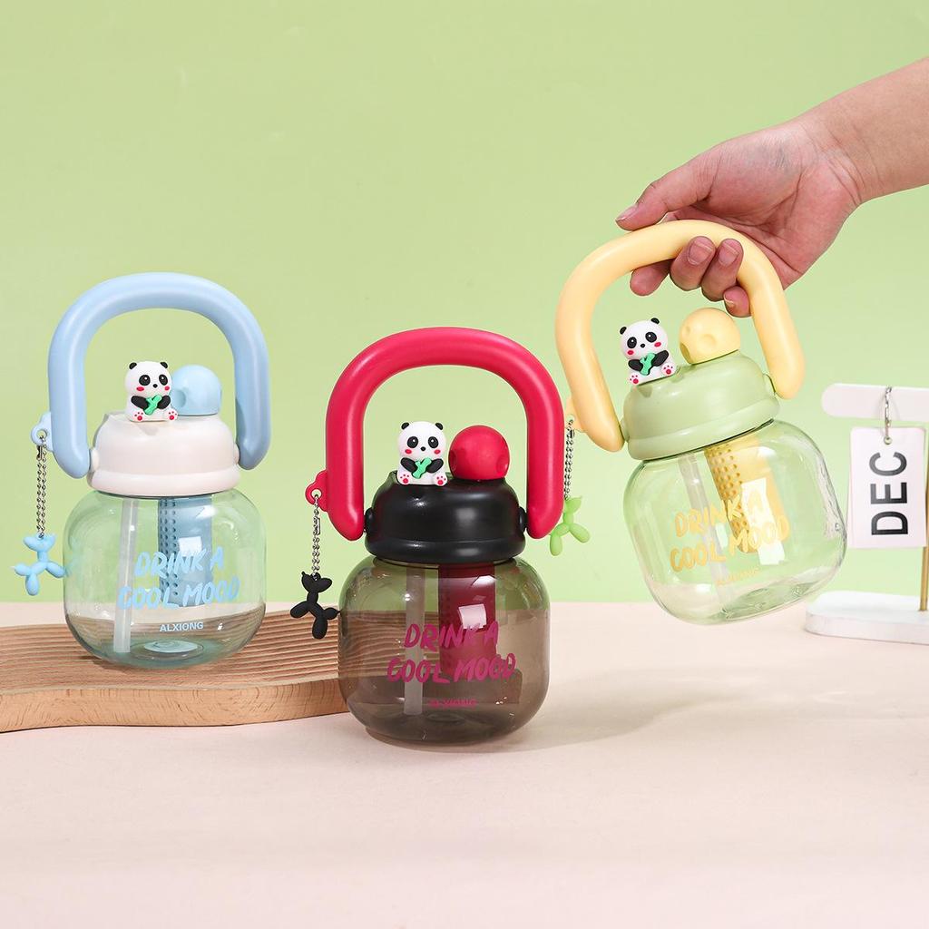 Cute Panda Portable Double Drink Cup with Straw - High Temperature Resistant