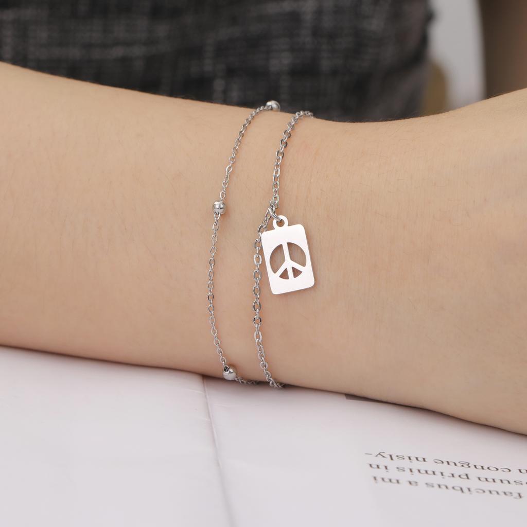 LIKGREAT Friedenszeichen Armband für Damen Herren Edelstahl Verstellbar Friedenssymbol Charm Armband Mode Hip Hop Schmuck Geschenk