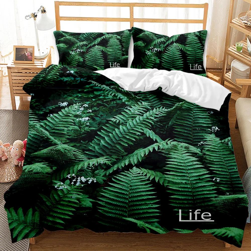 Tropical Rainforest Duvet Cover Set Yellow Dark Green Botanical Leaves Palm Tree Polyester Quilt Cover