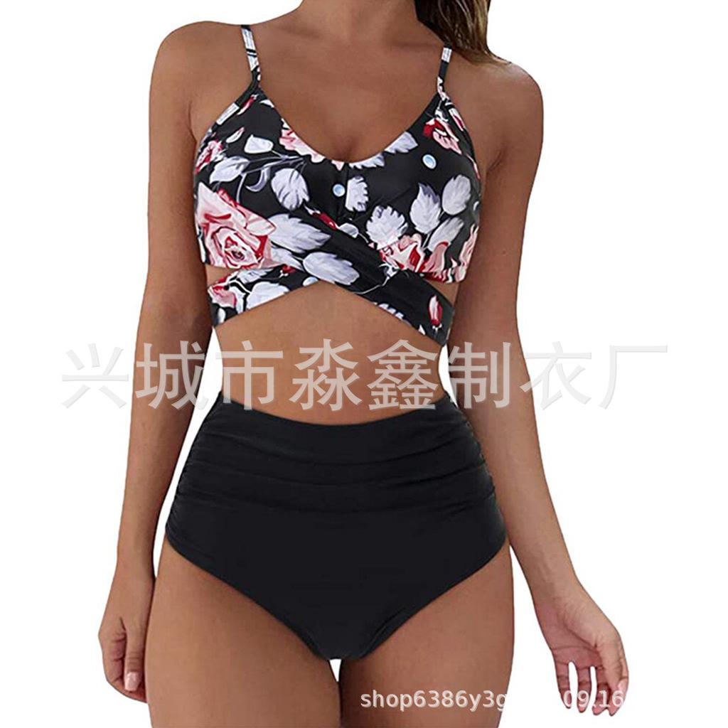 Explosive Leopard Print Cross High Waist Split Bikini, Sexy BIKINI Swimsuit for Women, Direct Supply