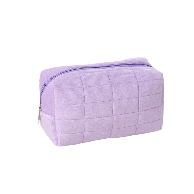 1Pc Cosmetic Travel Fleece Fabric Solid Color Wash Bag Make Up Pouch Storage Case Women's Toiletry Bag