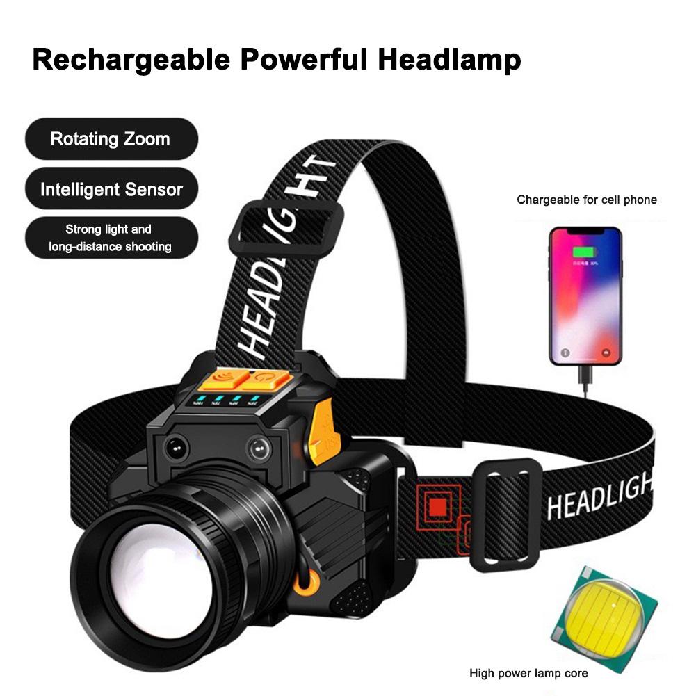 LED Induction Headlamp Super Bright Headlamp 3 Light Modes LED Head Flashlight USB Rechargeable Waterproof for Outdoor Emergency