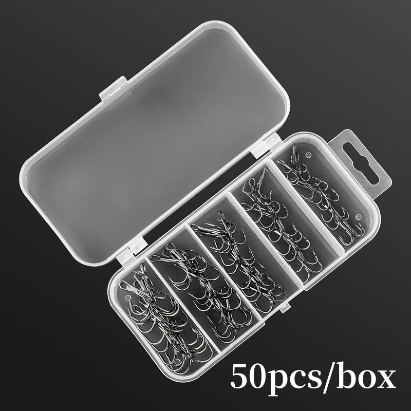 

50Pcs/box Treble Fishing Hook Fishing Hook High Carbon Steel Treble Overturned Hooks Fishing Tackle Round Bend Treble чёрный