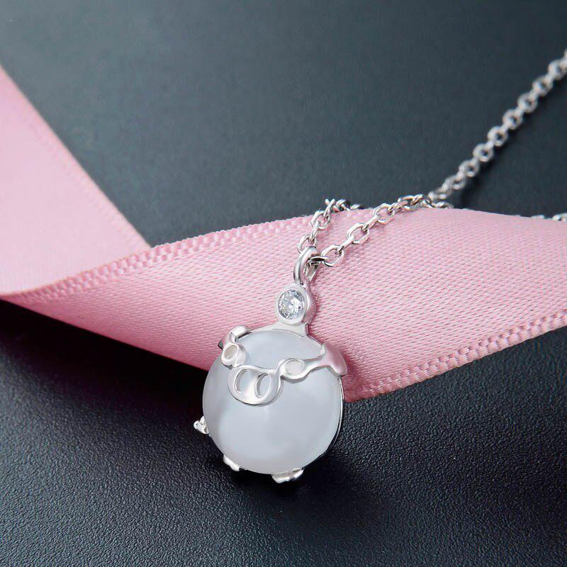 Tancise Fashion  Silver Necklace with Moonstone Pendant for Women Wedding Engagement Party Jewelry Gift