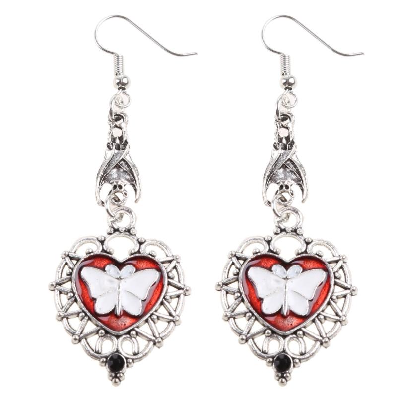 9x Goth Mysterious Drop Earring Jewelry Rose Heart for Butterfly Bat Skull for Cross Pendant Charm Vintage Earring For W