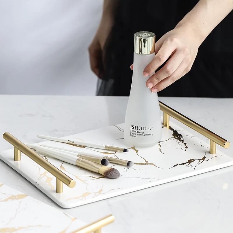 Imitation marble textured ceramic tray Skincare products, jewelry storage tray Dressing table storage ornaments Bathroom tray