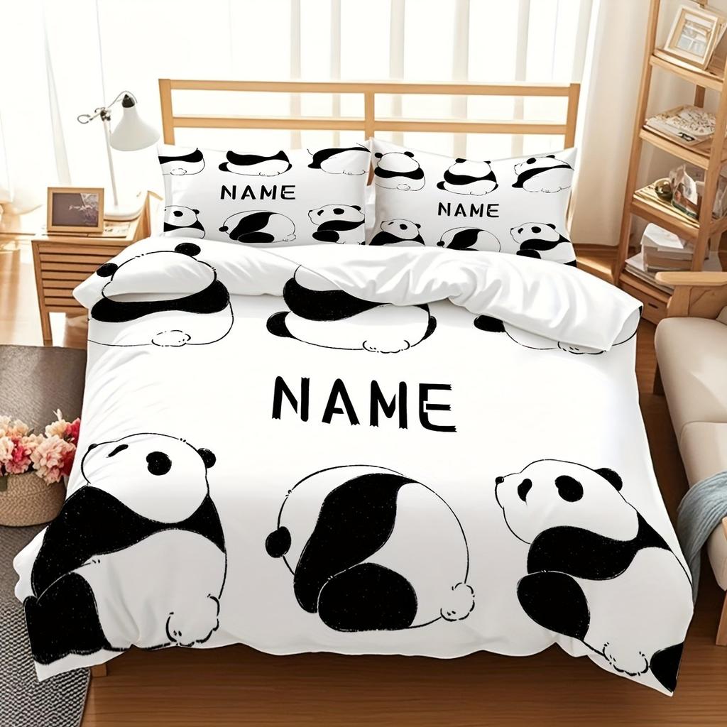 Weihnachten,Personalisierung Panda Bettbezug Set Bettwäsche Universal, Niedliche Bedruckte Cartoon Bettdeckenbezug Bettdecken Sets Zuhause