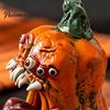 Horror Pumpkin Tabletop Decor Halloween Evil Figurine, Ornament with Multi Eyes and Spooky Decorations Fangs, Demon Resin Statue for Party Decoration