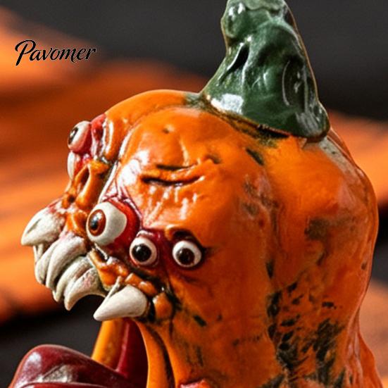 Horror Pumpkin Tabletop Decor Halloween Evil Figurine, Ornament with Multi Eyes and Spooky Decorations Fangs, Demon Resin Statue for Party Decoration