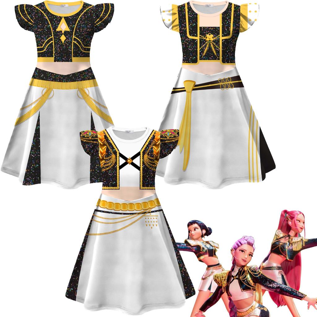 K-Pop Demon Hunters Dress Rumi Zoey Mira Cosplay Costume Girls Casual Flying Sleeve Dresses Halloween Xmas Party