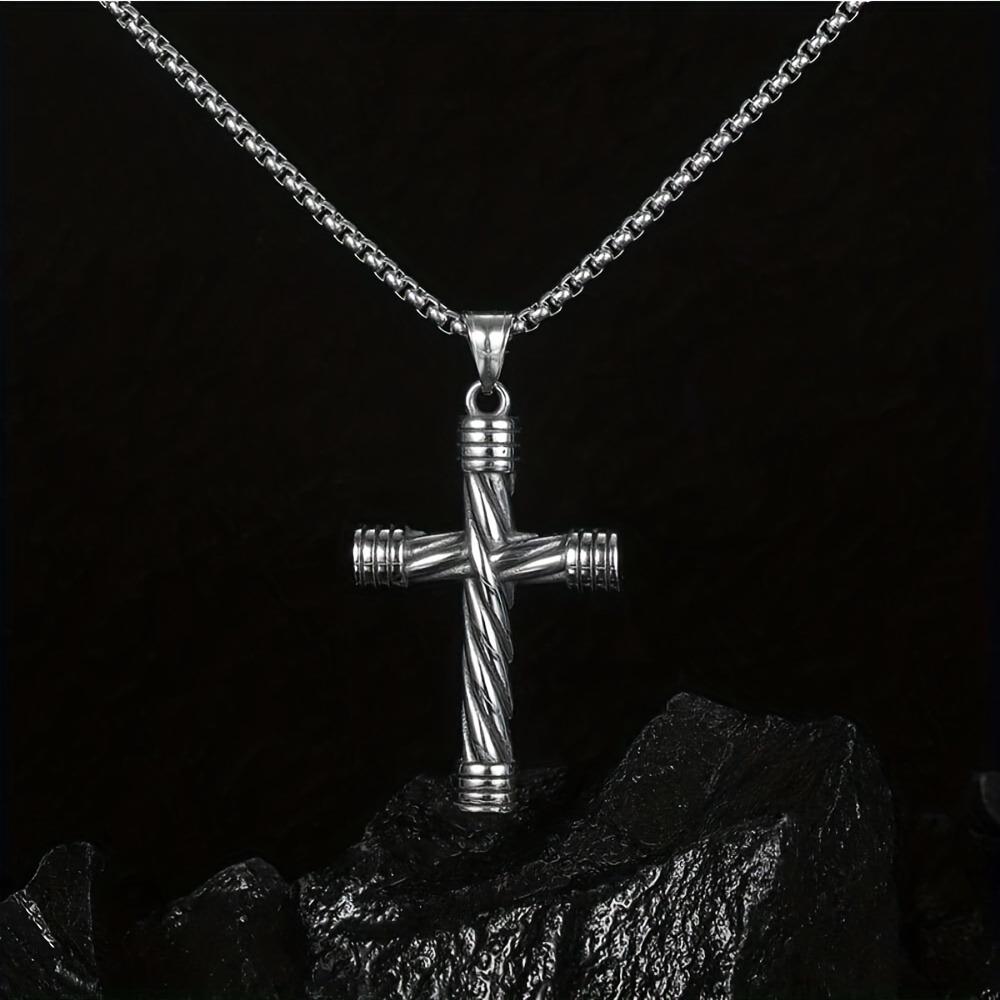 Punk Simple Spiral Cross Pendant Necklace For Men Women Biker Stainless Steel Necklace Men