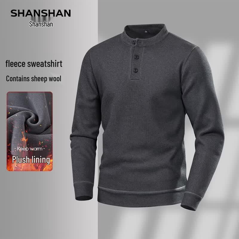 SHANSHAN Men s Wool Blend Thermal Fleece-lined Long Sleeve Crew Neck Top M