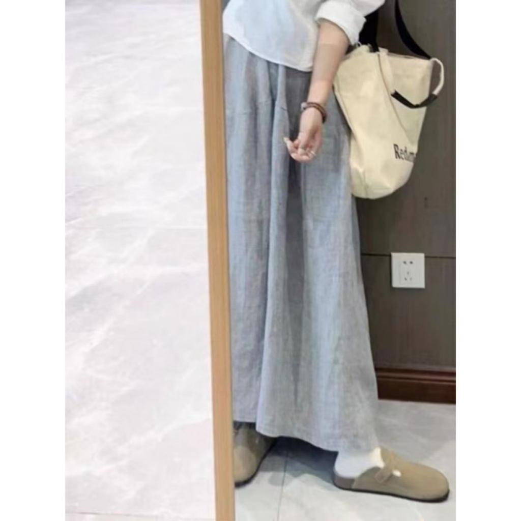Women's Elastic Waist Wide Leg Pants Loose Fit Casual Linen Trousers For Spring Summer