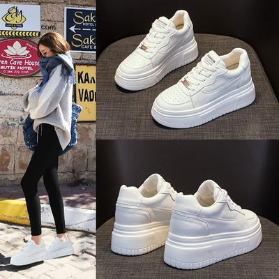Leather Little White Shoes Women's Spring New Versatile Thick Baseplate Shoes Sports and Leisure Shoes Breathable Low-top Shoes