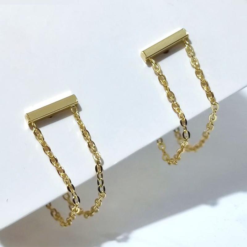 Gold Color Trendy Design Double Chain Tassel Stud Earrings For Women New Arrival Simplicity Earrings Fashion Jewelry