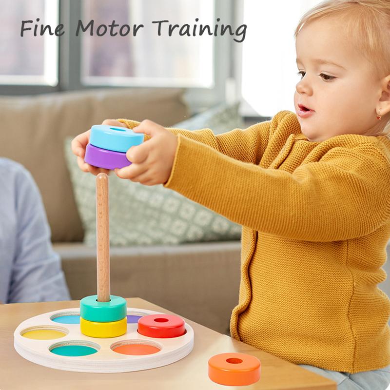 Baby Holz Regenbogen Stapelspielzeug Montessori Bunte Blöcke Klassifizierung und Nestspiele Feinmotoriktraining Formen zuordnen