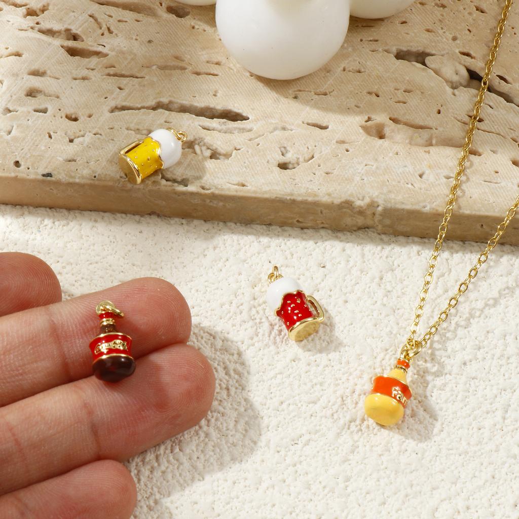 2 Pcs Brass Charms 18K Gold Plated Enamel 3D Beer Glass Soda Bottle Pendants For DIY Necklace Keychains Jewelry Making Findings