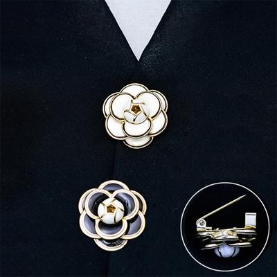 White Black Camellia Flower Brooch For Women Bijoux Elegant Gift Camellias Brooches Pierce