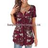 Women Casual Floral Print Short Sleeve Henry Shirt Summer 2025