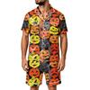 Men's Halloween Print Satin Pajama Set - Short Sleeve Tee and Shorts with Pockets, Loose Fit Sleepwear for Home