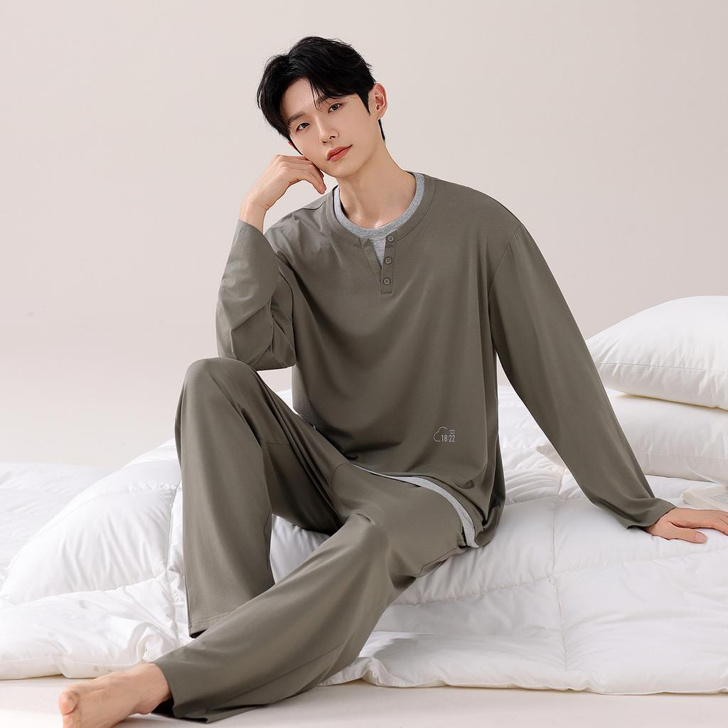 Pajamas Men'S Spring And Autumn Modal Cotton Long Sleeve Casual Large Size Striped Loungewear Set