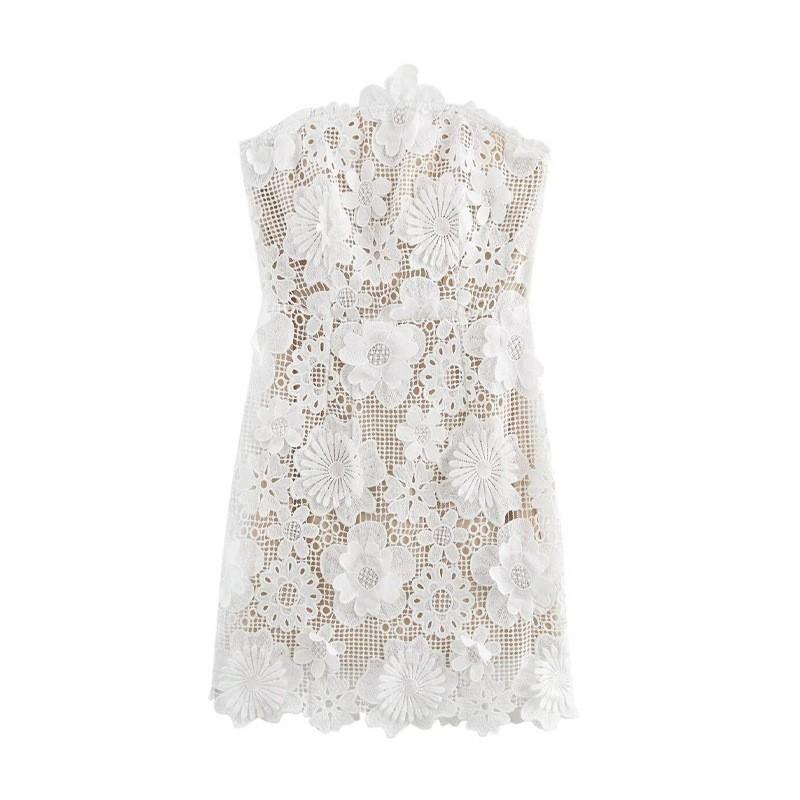 European American Women s Clothing Fashionable Hollow Lace Short Tube Top Dress S белый