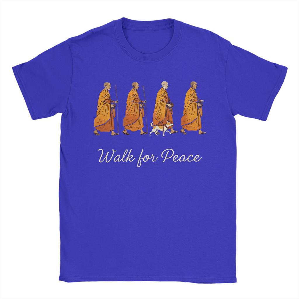 Buddhist Monks Vintage Retro Walk for Peace Unisexs T Shirt Novelty Tees Short Sleeve TShirt Pure Cotton Birthday Present Tops
