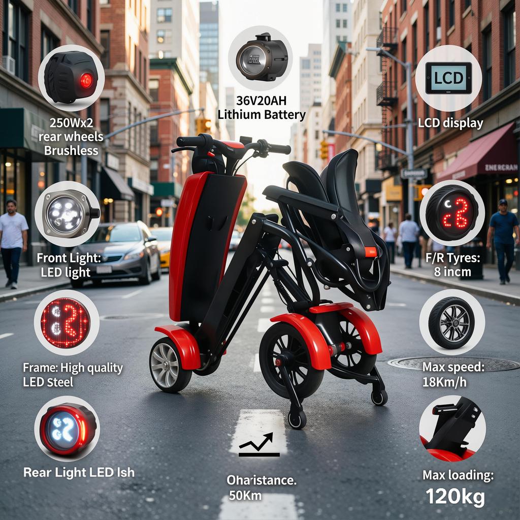2026 Entrepôt UE 4 roues double moteur électrique automatique pliable mobilité électrique pliable fauteuil roulant scooter