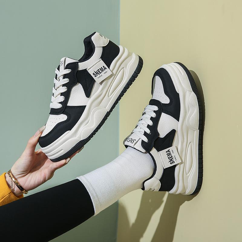 Tide Shoes Board Shoes Women's Casual Sports Shoes 2025 Spring and Autumn New Thick-soled Heightening White Shoes Fashion Single Shoes