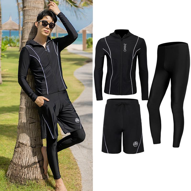 Couple's Long Sleeve Split Hoodie Swimsuit: Women's Sun Protection Surf Suit & Men's Beach Swimwear