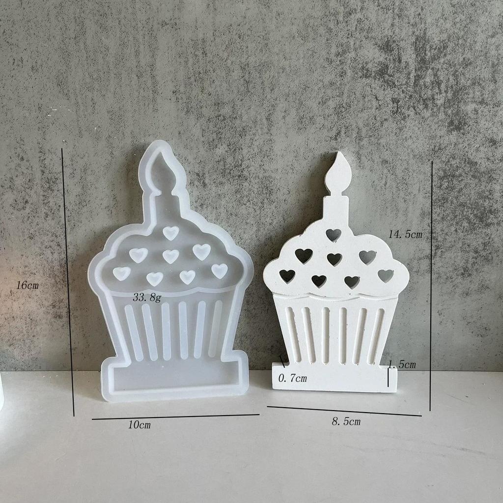 New DIY Cake Tea Light Gypsum Craft Gifts Making Home Brithday Decor Candle Holder Silicone Mold Heart Cake Candlestick Resin