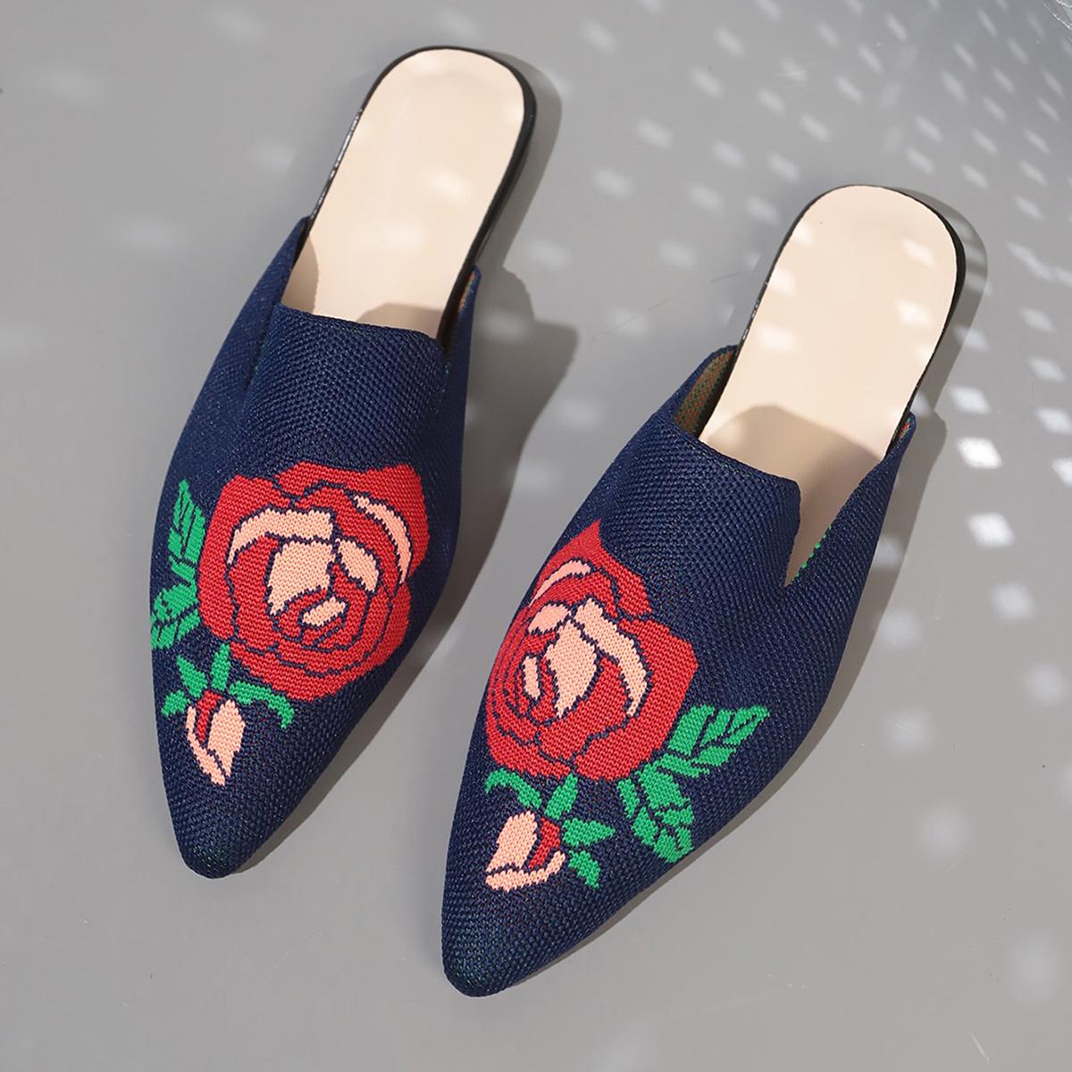 

Aphixta Stretch Fabric Women Slippers Embrodier Flower Design Women Outside Shoes Pointed Toe Mules Summer Ladies Shoes Size 42 5
