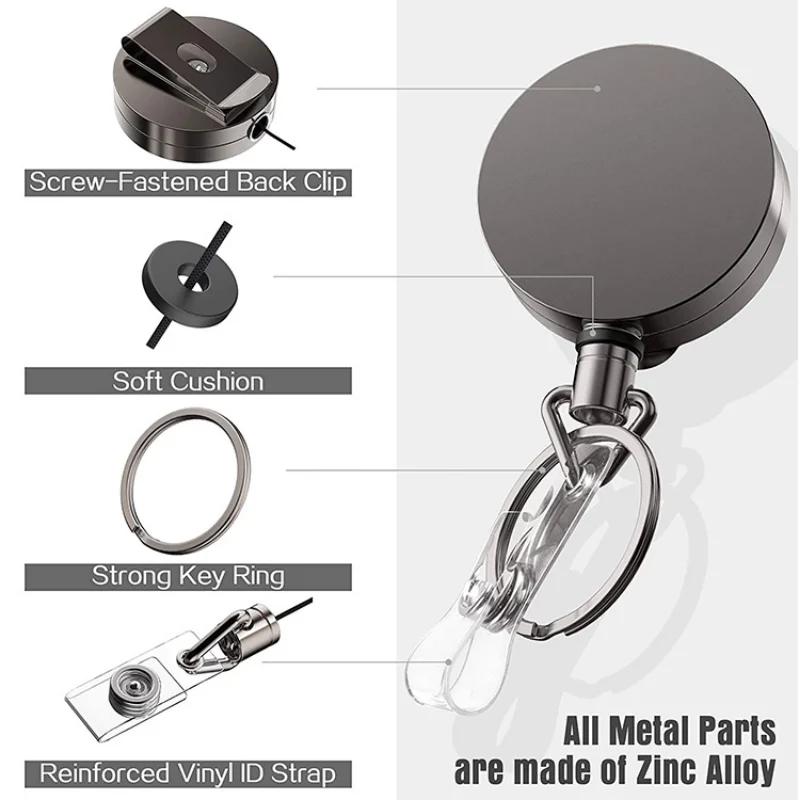 1pc Metal Pull Button Retractable badge reels Belt Keychain High Elastic Recyclable Cable Puller Key Chain for ID Name Card