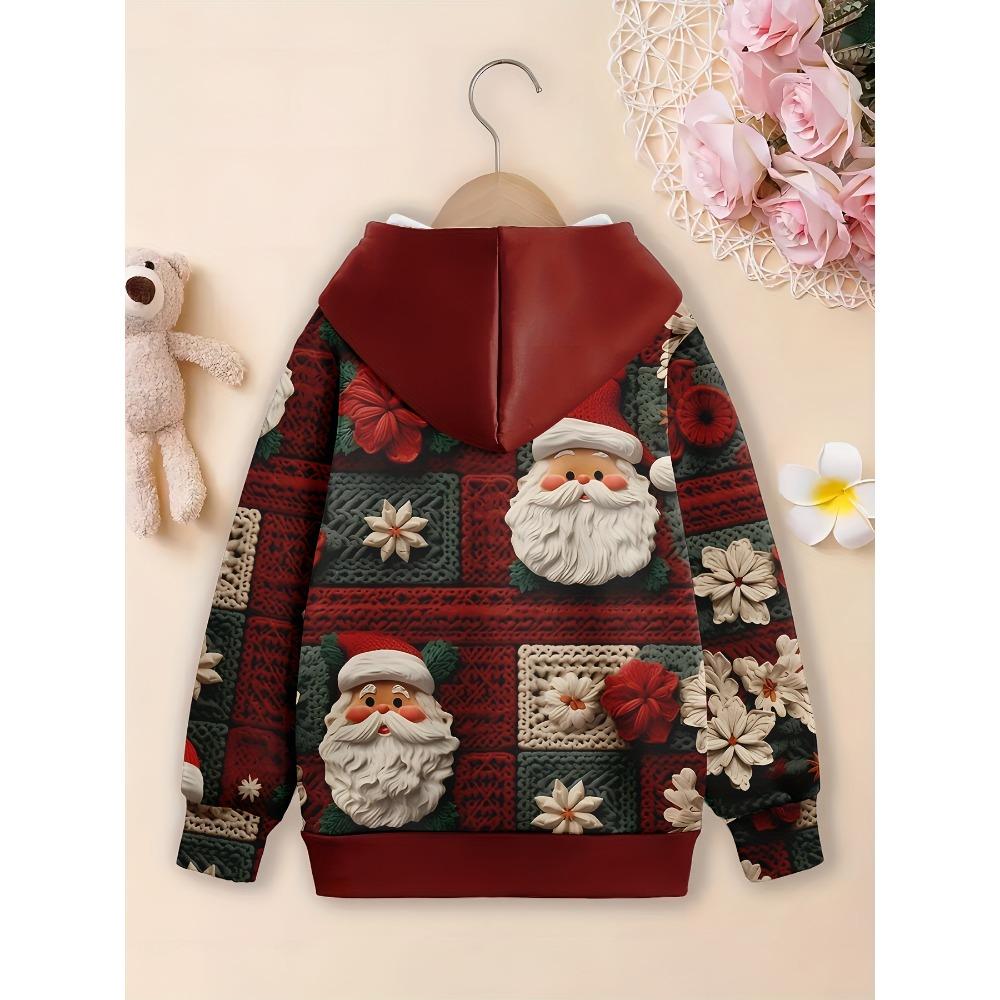 Girls' Christmas Santa 3D Print Pattern Hoodie Long Sleeve Casual Polyester Round Neck Spring Fall Collection