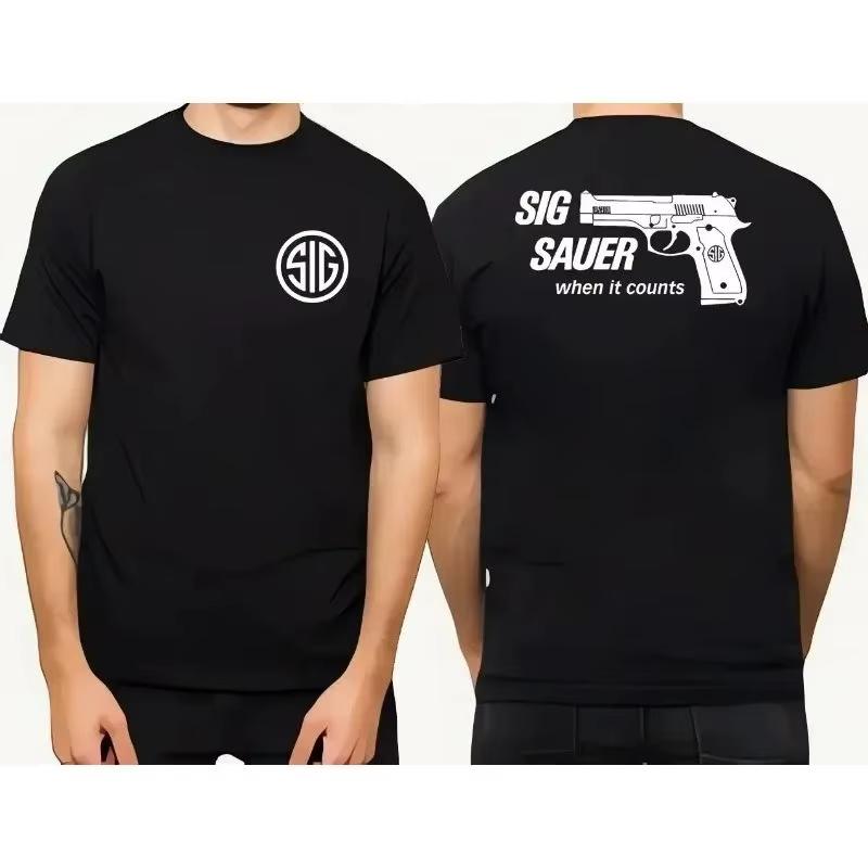 2025 Summer Men's Sig Souer Gun Pattern T-shirt Germon Gun Ammunition Army Top Casual Military Police T-shirt Skull Pattern Tee