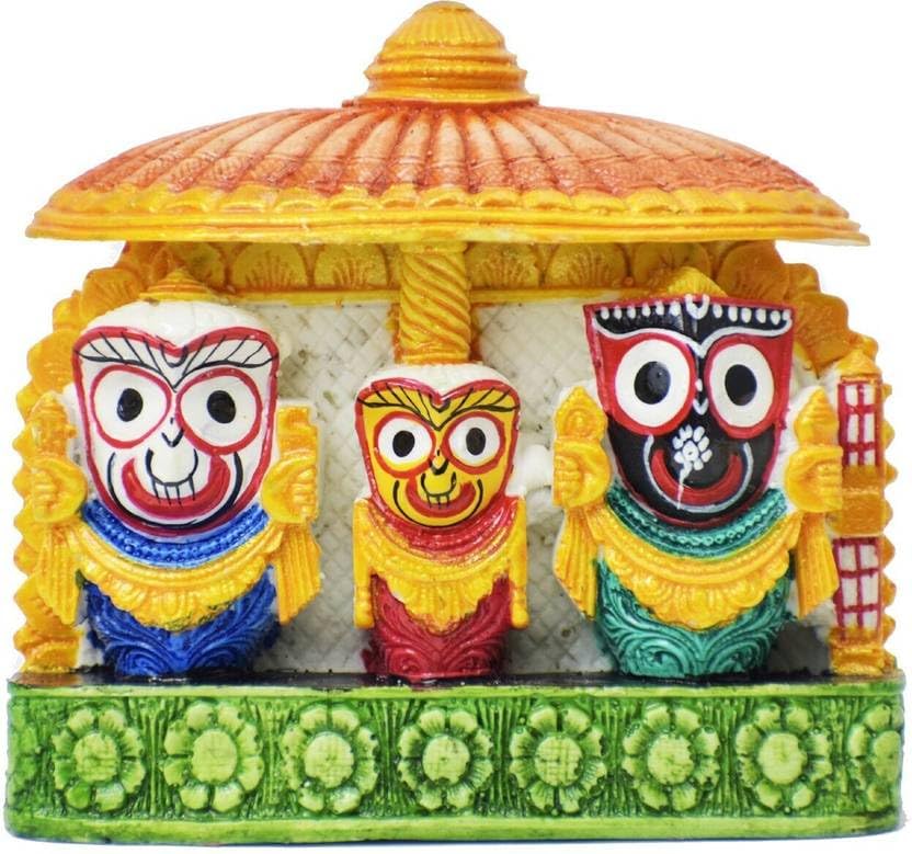 Idol of Lord Jagannath balaram and subhadra 4 x 4 Inch Multicolour, 1 Piece,Marble Dust