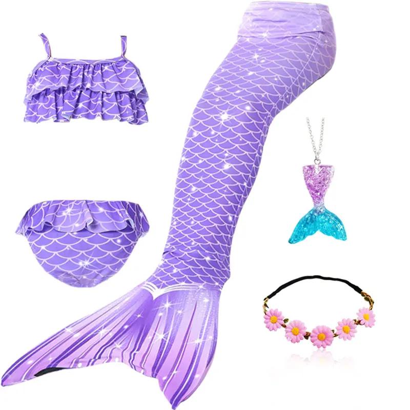 Zwemmende Zeemeermin Staart Meisjes Halloween Kostuum Cosplay Zwempak Fantasy Strand Bikini Kan Monovin Vinnen Toevoegen Verjaardagsfeest Cadeaus 130 (7-8T)