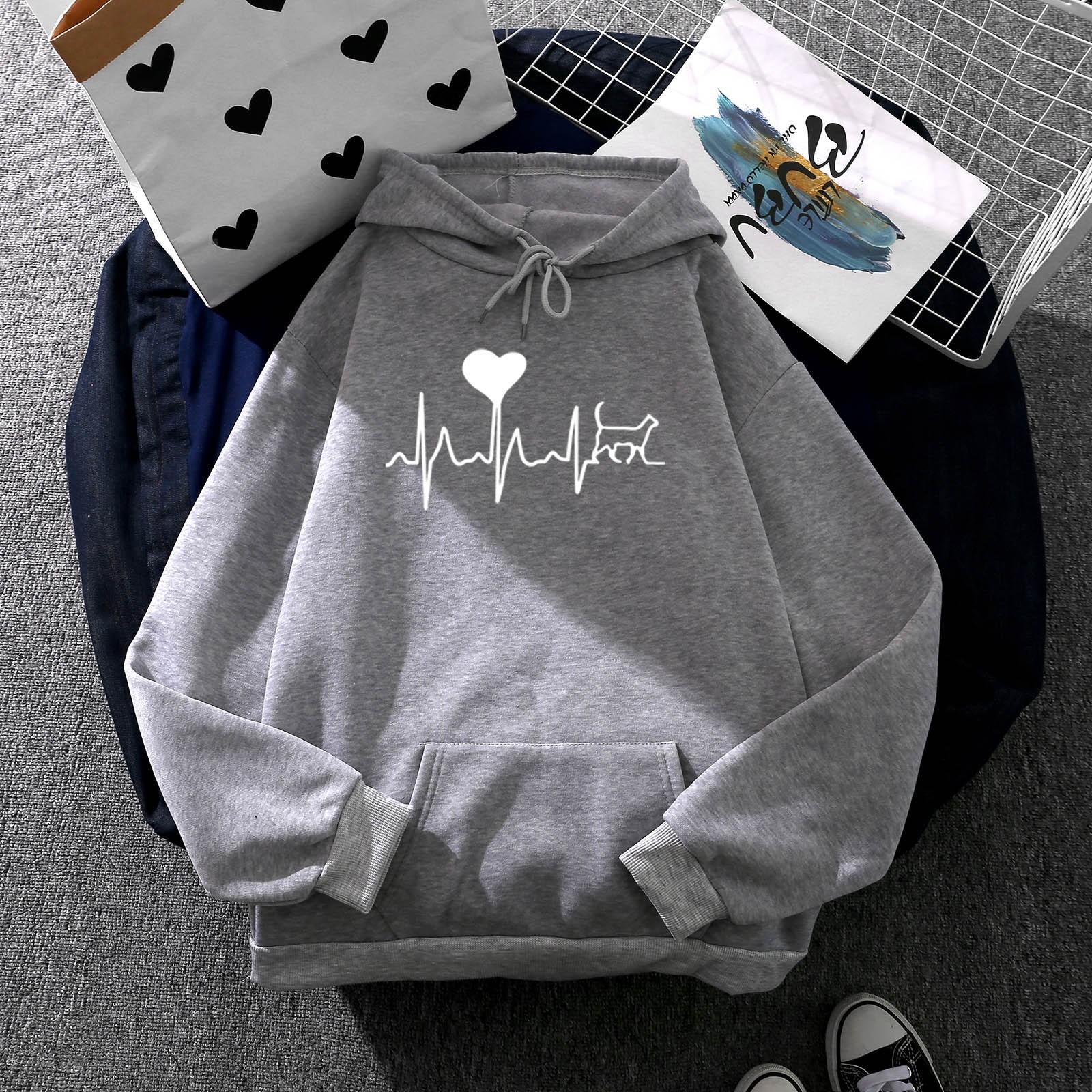 Women s fashion casual long-sleeved loose printed hooded pullover sweater tops XXXL