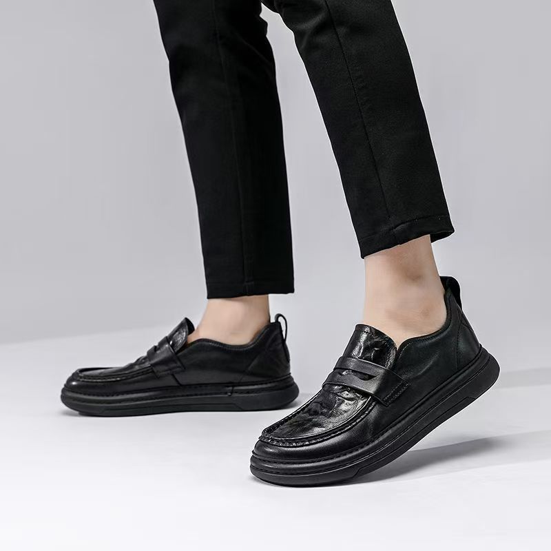 European Station Crooked Head Leather Shoes Men's 2025 Autumn New Versatile Business Casual Leather Men's Shoes Platform Loafers