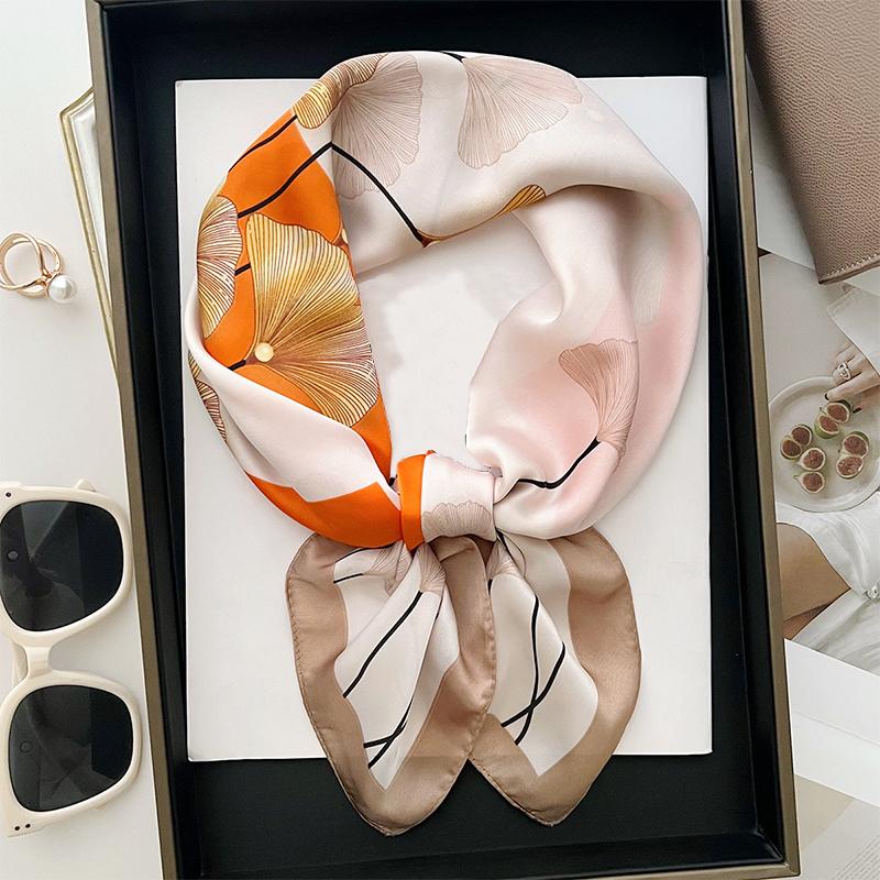 Ginkgo Leaf Printed Scarf Women's New Model Emulated Silk Plant Printed Scarfs Fashion Versatile Clothes Bag Accessories Scarf