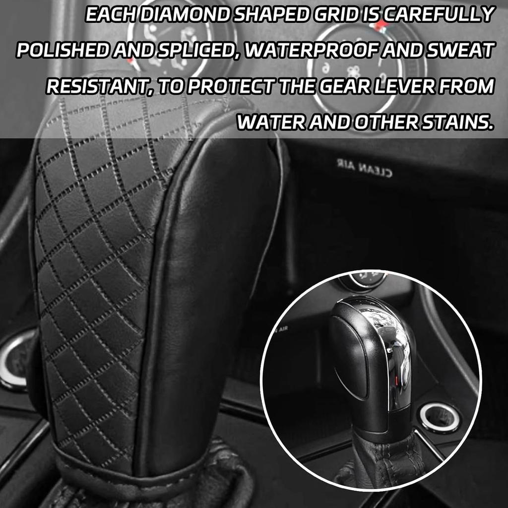 Car Shift Handle Transmission Knob Cover Accessories, Eco-Leather Car Shift Cover, Center Console Magic Tape Gear Lever Protector Universal for Most