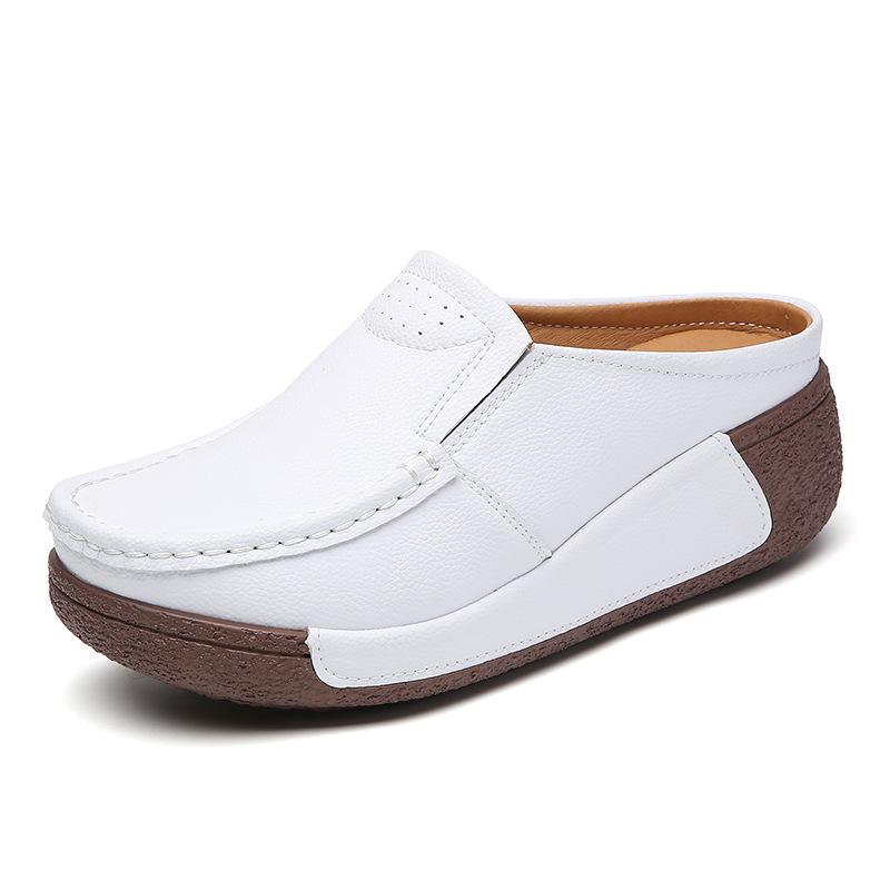 Summer Wedges Shoes Platform Slippers Women Genuine Leather Black White Thick Sole Casual Comfort Slides Woman