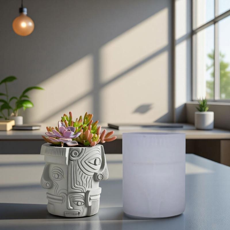 Detailed Silicone Face Planter Mold For Crafting Resin Cement Crafts And Artistic Trim Gifts