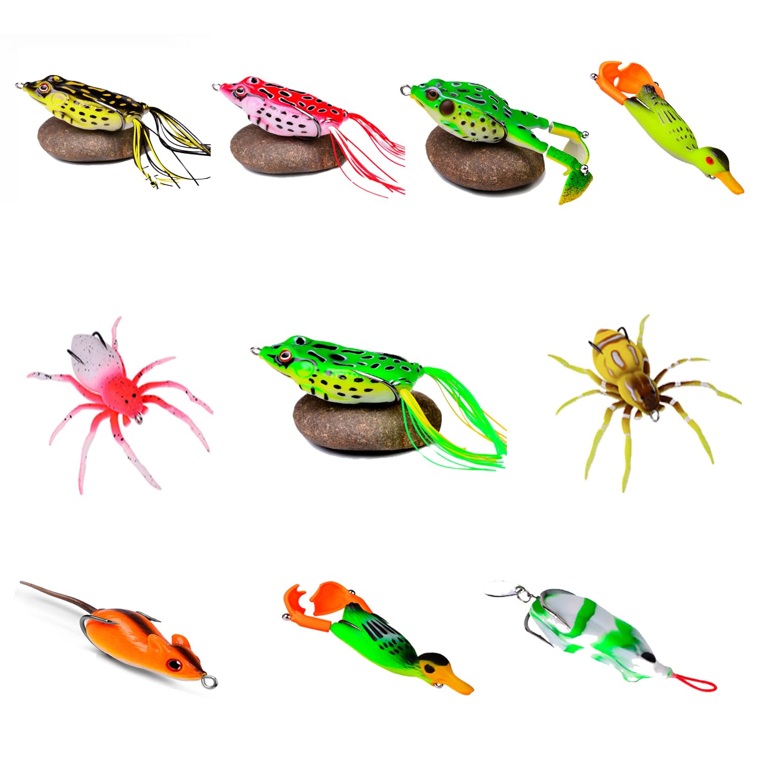 

Frog Spider Mouth Trout Fishing Lure Surface Realistic Soft Bass Bait Assorted Lure, Kit, Freshwater/Saltwater, Frog, (10 Lures)