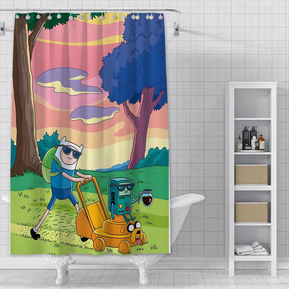 Tenda da Doccia Impermeabile Tessuto in Poliestere Pittura Colorata Tende da Bagno Adventure Time Decorazione Bagno di Casa Tenda con Ganci