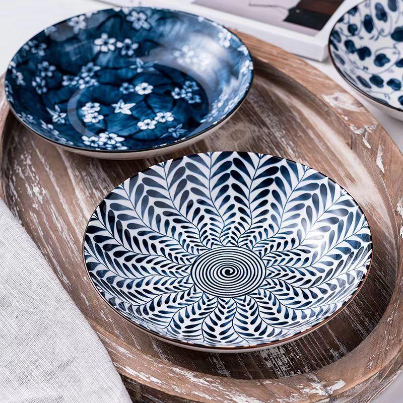 Japanese Tableware Set Home Ceramic Plate Tableware Set Creative Simple and Delicate Round Snack Plate 4pcs