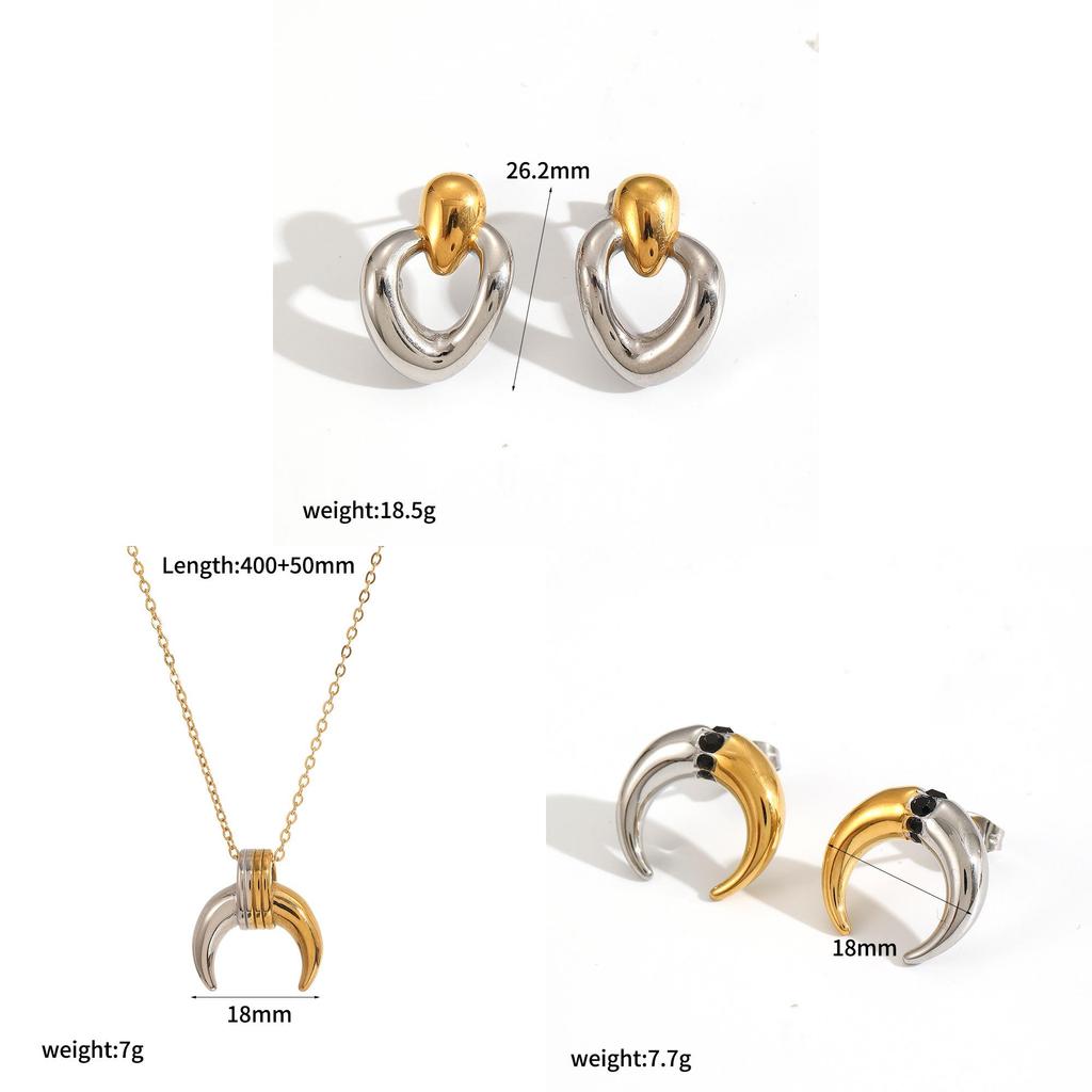 Minimalist Heart Shape Stainless Steel Earring Set With Moon Elements For Women